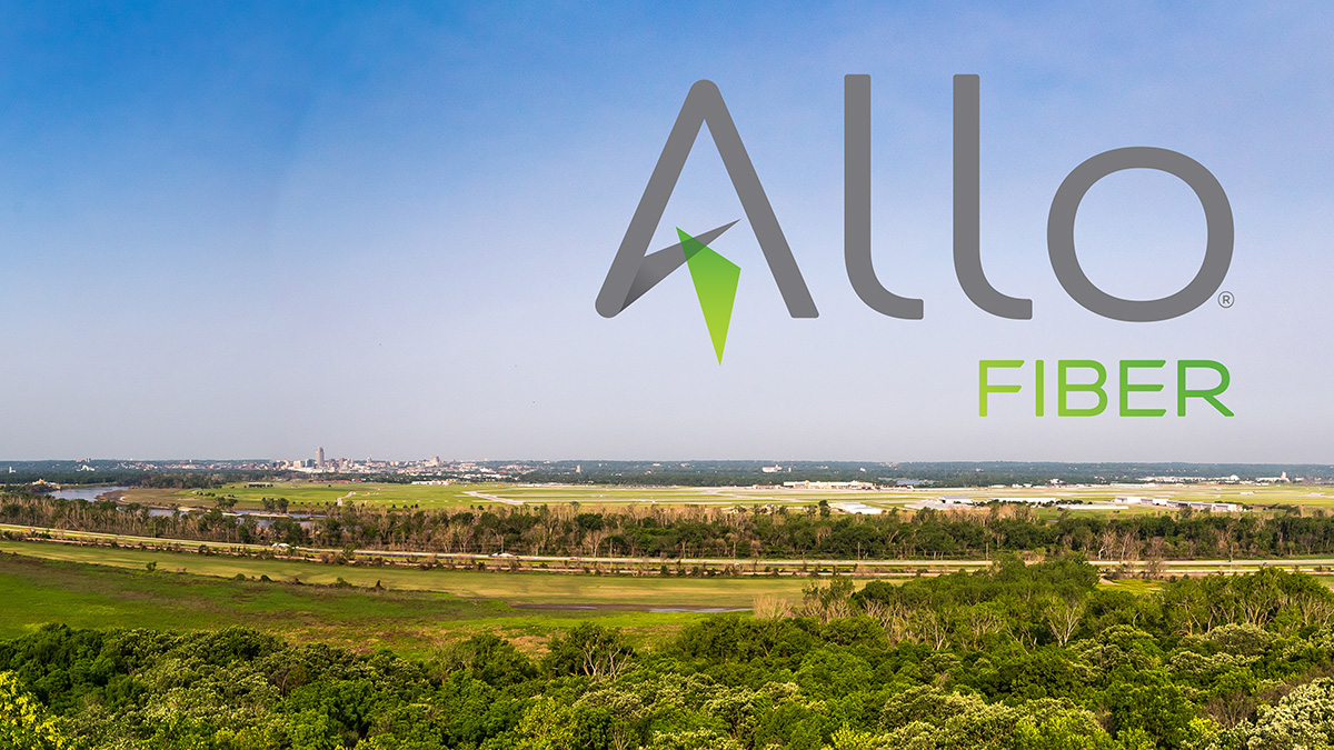 Allo Fiber logo over rural scene