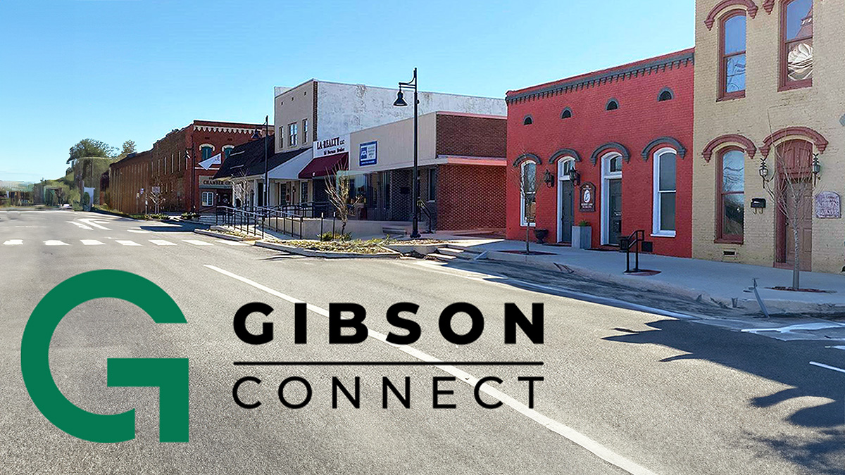 Gibson Connect logo over main street scene