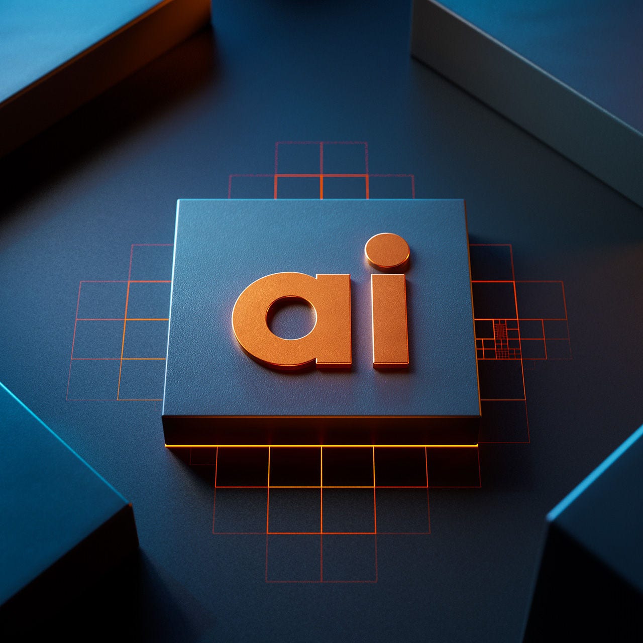 Abstract computer chip with AI emblazoned on it