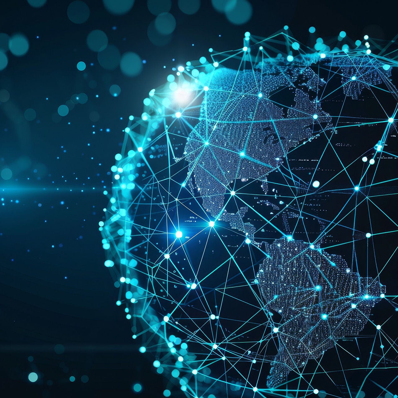 Abstract global network concept with blue glowing world map