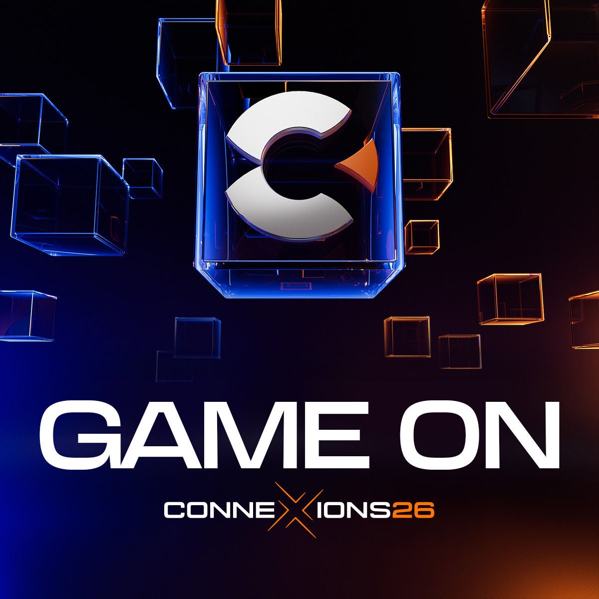 Connexions 2026 logo with abstract set of boxes and "Game On" phrase