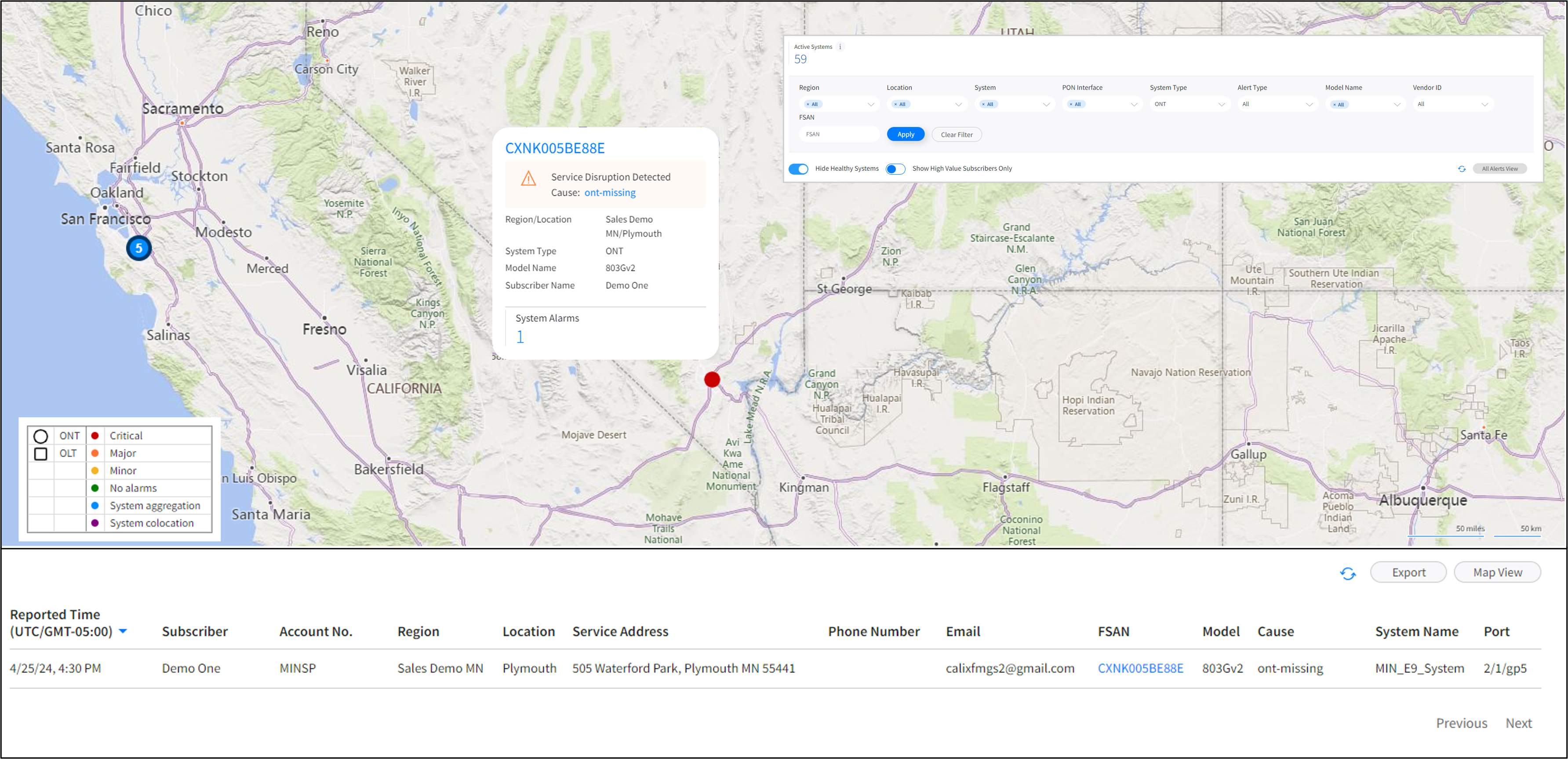 Operations Cloud network status map screenshot