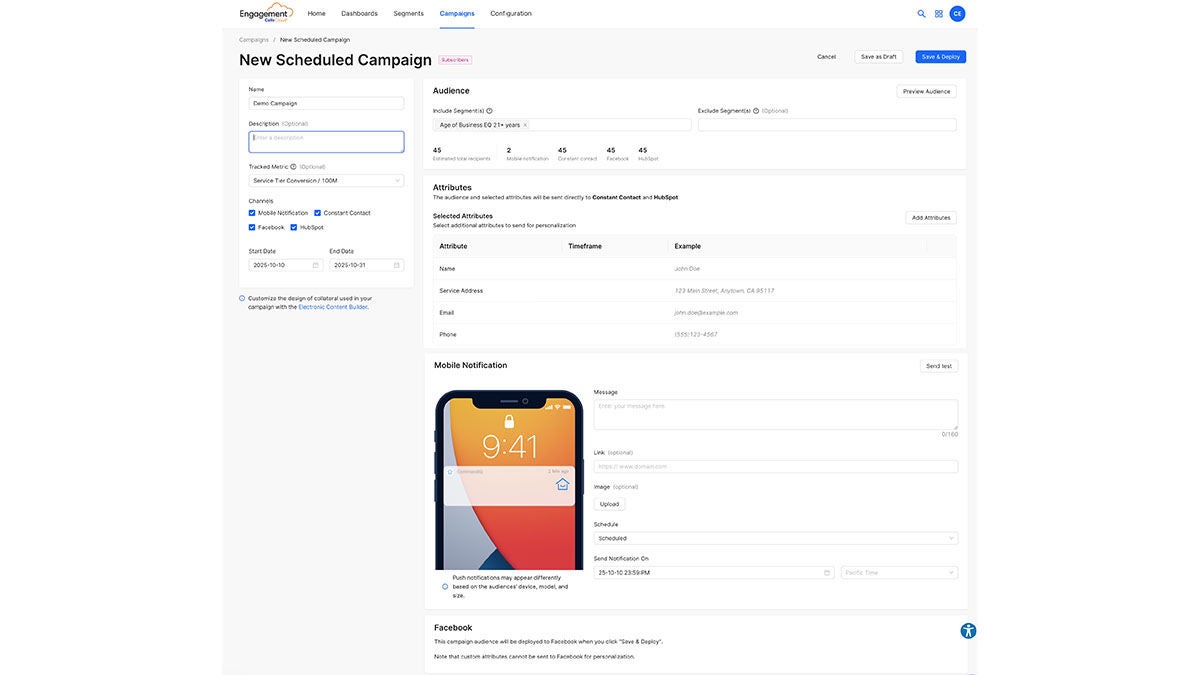 Digital campaign scheduling interface with mobile preview