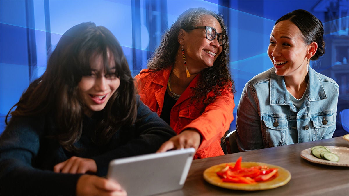 smiling women with tablet