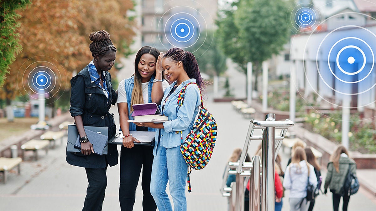 College students and Wi-Fi symbols