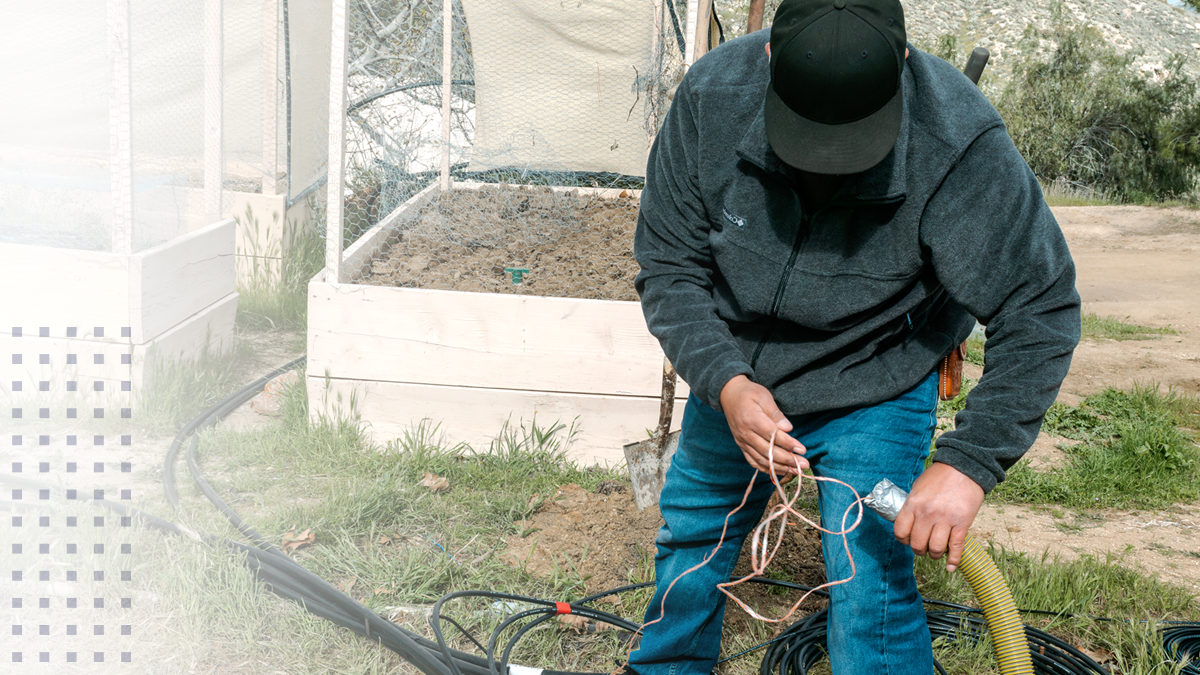 A technician installs cable