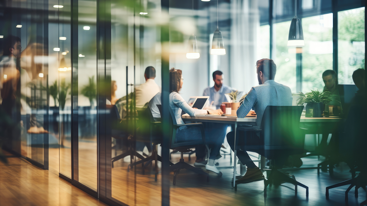 Business office with blurred people casual wear, with blurred bokeh background