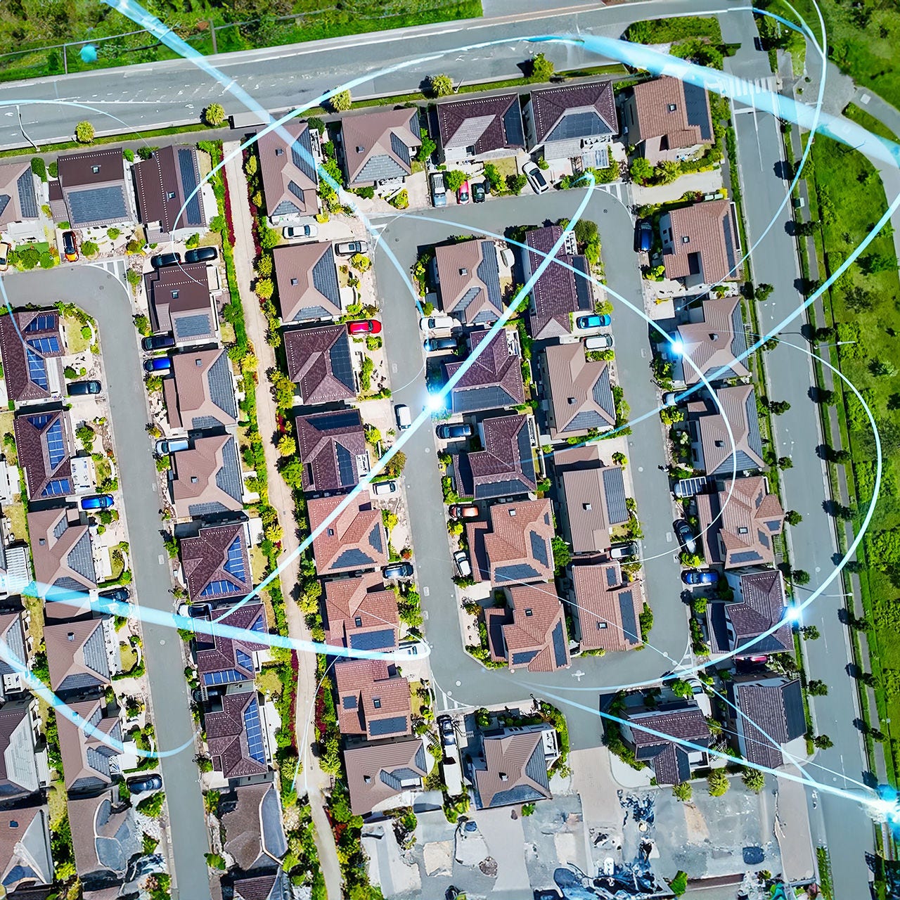 Aerial view of residential neighborhood