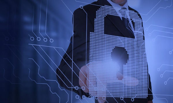 Global network security technology, business people protect personal information