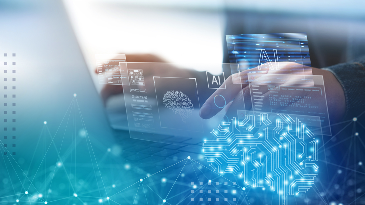 Business man using AI technology for data analysis, coding computer language with digital brain, machine learning on virtual screen